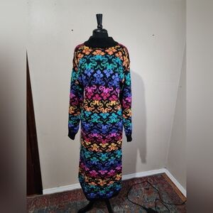 Vintage 80's Billy Jack Rainbow Abstract Slouch Oversized Sweaterdress Size Med